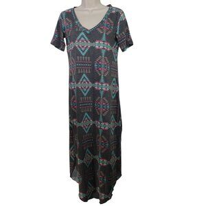 Sterling Kreek Tribal Print Southwestern Dress Women Size XS Gray Short Sleeve